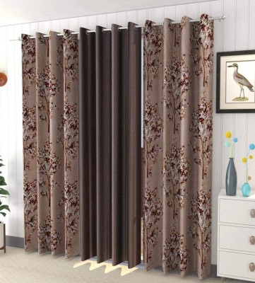 kanhomz 274.32 cm (9 ft) Polyester Room Darkening Long Door Curtain (Pack Of 3)(Floral, COFFEE)