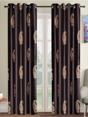 DTODEXPRESS 152.4 cm (5 ft) Polyester Semi Transparent Window Curtain (Pack Of 2)(Printed, Brown)