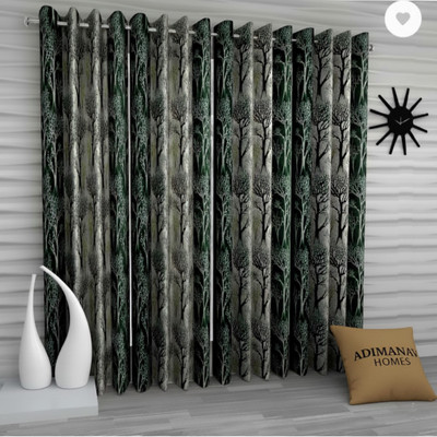 Adimanav 274.32 cm (9 ft) Long Door Polyester Semi Transparent Curtain (Pack Of 4)(Green, Printed)