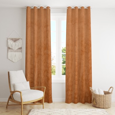 Impression Hut 152 cm (5 ft) Velvet Room Darkening Window Curtain (Pack Of 2)(Floral, Beige)