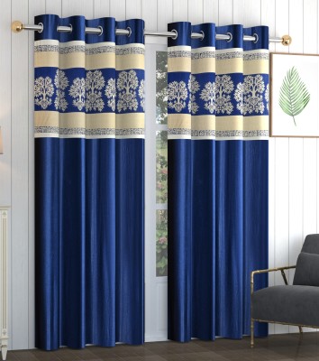 Galaxy Home Decor 213 cm (7 ft) Polyester Semi Transparent Door Curtain (Pack Of 2)(Printed, Blue)