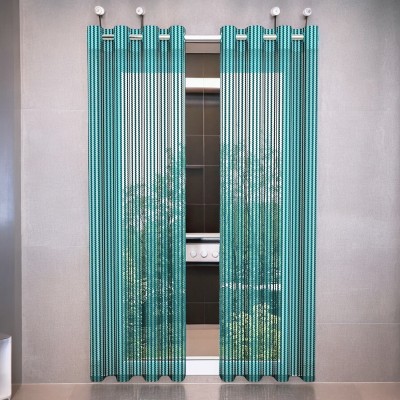 Kingly Home 213.36 cm (7 ft) Polyester Transparent Door Curtain (Pack Of 2)(Self Design, Aqua)