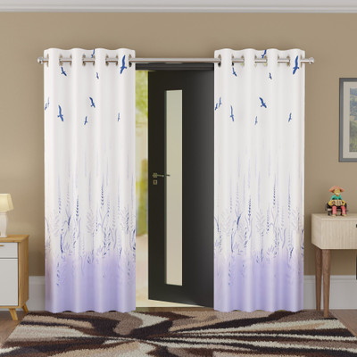 KUBER INDUSTRIES 219 cm (7 ft) Door Polyester Semi Transparent Curtain (Pack Of 2)(White & Grey, Self Design)