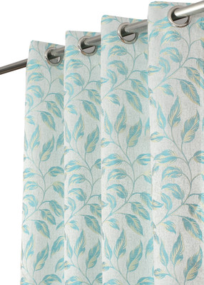 VELOURA 213.36 cm (7 ft) Door Jacquard Room Darkening Curtain (Pack Of 2)(English Aqua, Self Design)