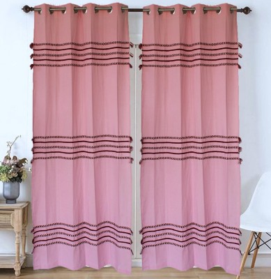 Dekor World 275 cm (9 ft) Cotton Semi Transparent Long Door Curtain (Pack Of 2)(Embroidered, Hot Pink)
