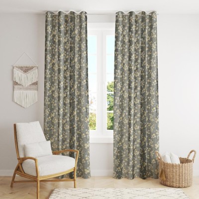 kanhomz 213.36 cm (7 ft) Polyester Blackout Door Curtain (Pack Of 2)(Floral, Grey)