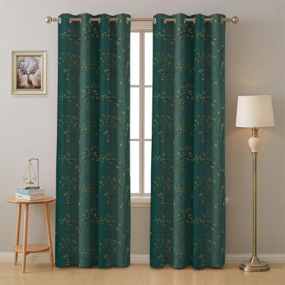 SPACES DRAPE STORY 213 cm (7 ft) Polyester Room Darkening Door Curtain (Pack Of 2)(Floral, Peacock)