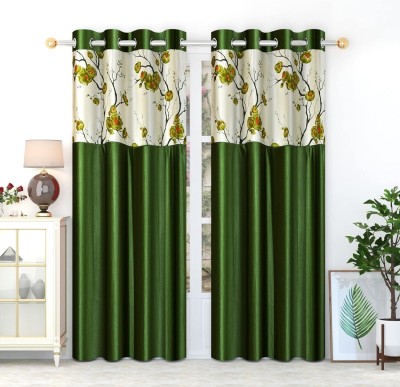 NAVSANG 152 cm (5 ft) Polyester Room Darkening Window Curtain (Pack Of 2)(Floral, Dark Green)