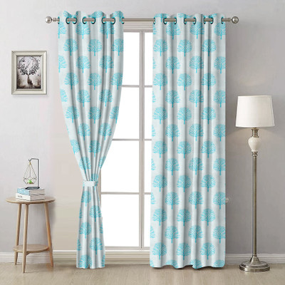 bombaydecor 213 cm (7 ft) Door Jacquard Room Darkening Curtain (Pack Of 2)(Blue, Aqua Blue, White, Self Design, Motif, Floral)