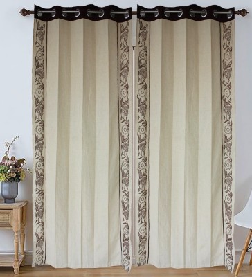 Dekor World 275 cm (9 ft) Cotton Semi Transparent Long Door Curtain (Pack Of 2)(Embroidered, Beige Brown)