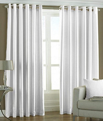 Cordweave 213 cm (7 ft) Door Silk Semi Transparent Curtain (Pack Of 2)(White, Solid)