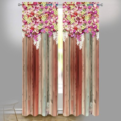 S22 154 cm (5 ft) Polyester Room Darkening Window Curtain (Pack Of 2)(Floral, Brown)