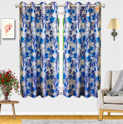 KANUSHI 153 cm (5 ft) Polyester Semi Transparent Window Curtain (Pack Of 2)(Floral, White, Blue)