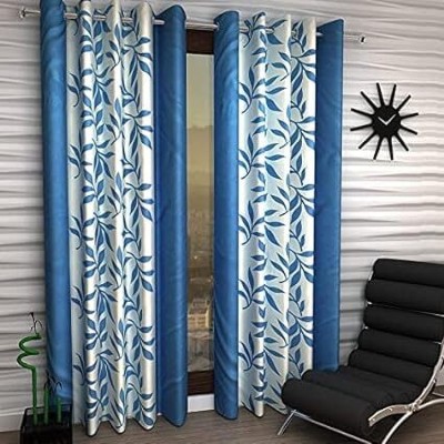 NRZ HOME 213 cm (7 ft) Polyester Semi Transparent Door Curtain (Pack Of 2)(Printed, aqua)
