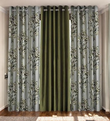 Home Tex 213 cm (7 ft) Polyester Semi Transparent Door Curtain (Pack Of 3)(Floral, Pink, Brown, Blue, Black, Green, Maroon, Grey)