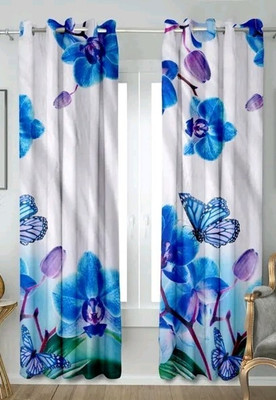 LHD 214 cm (7 ft) Door Polyester Room Darkening Curtain Single Curtain(Blue, Floral)
