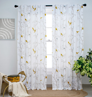 Tranquebar Curtain Co. 213 cm (7 ft) Door Cotton Room Darkening Curtain (Pack Of 2)(Yellow, Floral)