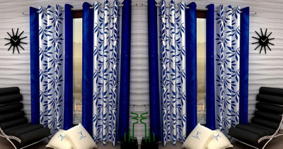 Flipkart SmartBuy 152 cm (5 ft) Window Polyester Semi Transparent Curtain (Pack Of 4)(Blue-102, Self Design)