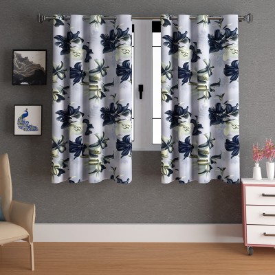LA VERNE 153 cm (5 ft) Polyester Room Darkening Window Curtain (Pack Of 2)(Floral, Grey)