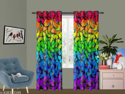 Tample Fab 214 cm (7 ft) Door Polyester Room Darkening Curtain Single Curtain(Multicolor, Floral)