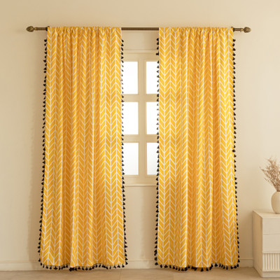 HOMEMONDE 152.4 cm (5 ft) Window Cotton Room Darkening Curtain (Pack Of 2)(Yellow - Arrow, Printed)