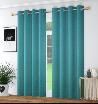 La elite 152 cm (5 ft) Polyester Blackout Window Curtain (Pack Of 2)(Self Design, Turquoise)