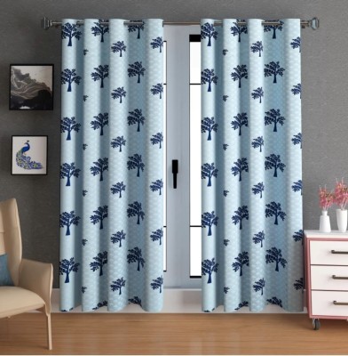 STAMEN 274 cm (9 ft) Polyester Semi Transparent Long Door Curtain (Pack Of 2)(Printed, AQUA)