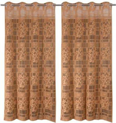 SR Collection 214 cm (7 ft) Door Net Semi Transparent Curtain (Pack Of 2)(Brown, Floral)