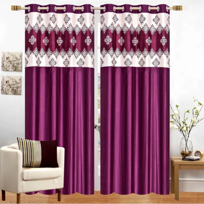 DTODEXPRESS 213.3 cm (7 ft) Door Polyester Semi Transparent Curtain (Pack Of 2)(Wine, Abstract)