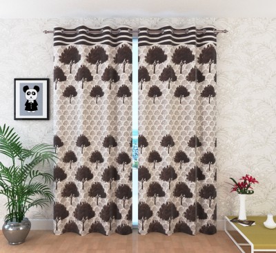 Homefab India 152.5 cm (5 ft) Jacquard Room Darkening Window Curtain (Pack Of 2)(Floral, Brown)