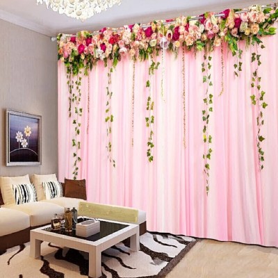 GRIZNA 213 cm (7 ft) Polyester Room Darkening Door Curtain (Pack Of 2)(3D Printed, Pink)