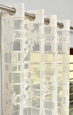 Flipkart SmartBuy 214 cm (7 ft) Door Net Transparent Curtain (Pack Of 2)(Cream, Self Design)