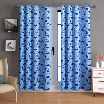 Lunar Days 274.32 cm (9 ft) Polyester Room Darkening Long Door Curtain (Pack Of 2)(Floral, Sky Blue)