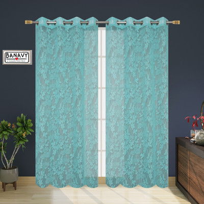 BANAVY 275 cm (9 ft) Long Door Tissue, Net Semi Transparent Curtain Single Curtain(Blue (Pack of 2), Self Design)