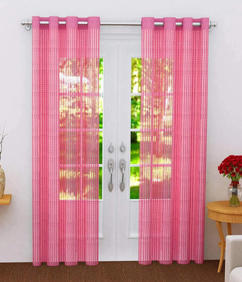 BANAVY 214 cm (7 ft) Door Tissue, Net Semi Transparent Curtain (Pack Of 2)(Dark Pink, Striped)