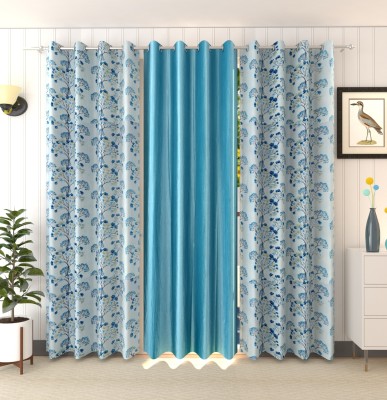 La elite 213 cm (7 ft) Polyester Room Darkening Door Curtain (Pack Of 3)(Floral, Turquoise_14)