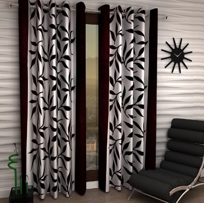 HOUSE OF COMMON 213.3 cm (7 ft) Polyester Semi Transparent Door Curtain (Pack Of 2)(Printed, Brown)