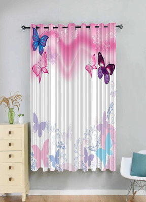 Newturn 155 cm (5 ft) Window Polyester Semi Transparent Curtain Single Curtain(Pink, White, Cartoon, 3D Printed)