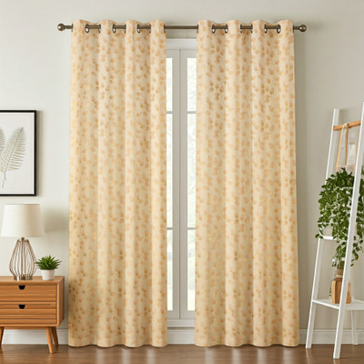Galaxy Drape 153 cm (5 ft) Window Velvet Room Darkening Curtain (Pack Of 2)(Cream, Floral)