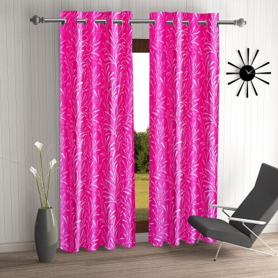 Duronet 335.28 cm (11 ft) Polyester Room Darkening Long Door Curtain (Pack Of 2)(Printed, Pink, White)