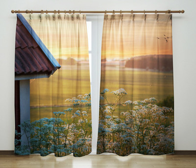 Tample Fab 274 cm (9 ft) Long Door Polyester Room Darkening Curtain (Pack Of 2)(Brown, Floral)