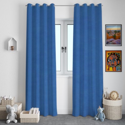 The Household 274 cm (9 ft) Satin Blackout Long Door Curtain (Pack Of 2)(Solid, Blue)
