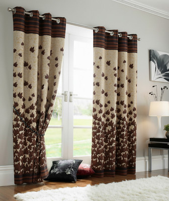 Home Sizzler 213 cm (7 ft) Door Polyester Semi Transparent Curtain (Pack Of 2)(Brown, Floral)