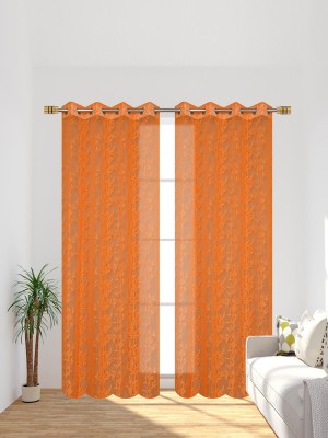DAKSH 274 cm (9 ft) Polyester Semi Transparent Long Door Curtain (Pack Of 2)(Self Design, Orange)