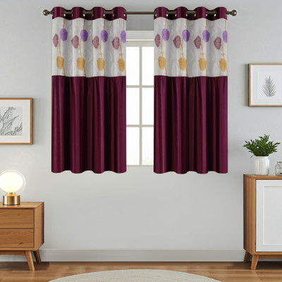 Homefab India 152.5 cm (5 ft) Polyester Semi Transparent Window Curtain (Pack Of 2)(Floral, Lavender)