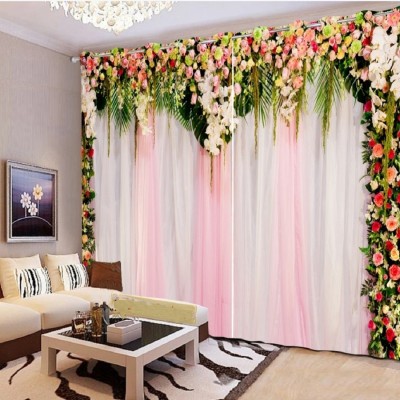 BEST FAB 214 cm (7 ft) Polyester Room Darkening Door Curtain (Pack Of 2)(Floral, Light pink)
