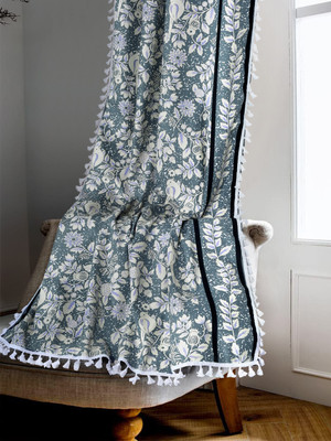 Cortina 274 cm (9 ft) Cotton Room Darkening Long Door Curtain Single Curtain(Floral, Grey)
