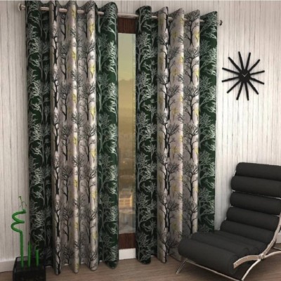 DTODEXPRESS 274.3 cm (9 ft) Polyester Semi Transparent Long Door Curtain (Pack Of 2)(Floral, Green)