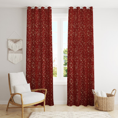 Kraftiq Homes 152 cm (5 ft) Window Velvet Room Darkening Curtain (Pack Of 2)(Maroon-texture, Motif)