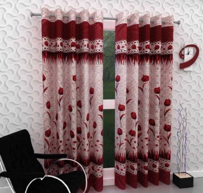BARBRIQ HOMES 152 cm (5 ft) Polyester Room Darkening Window Curtain (Pack Of 2)(Floral, Red)